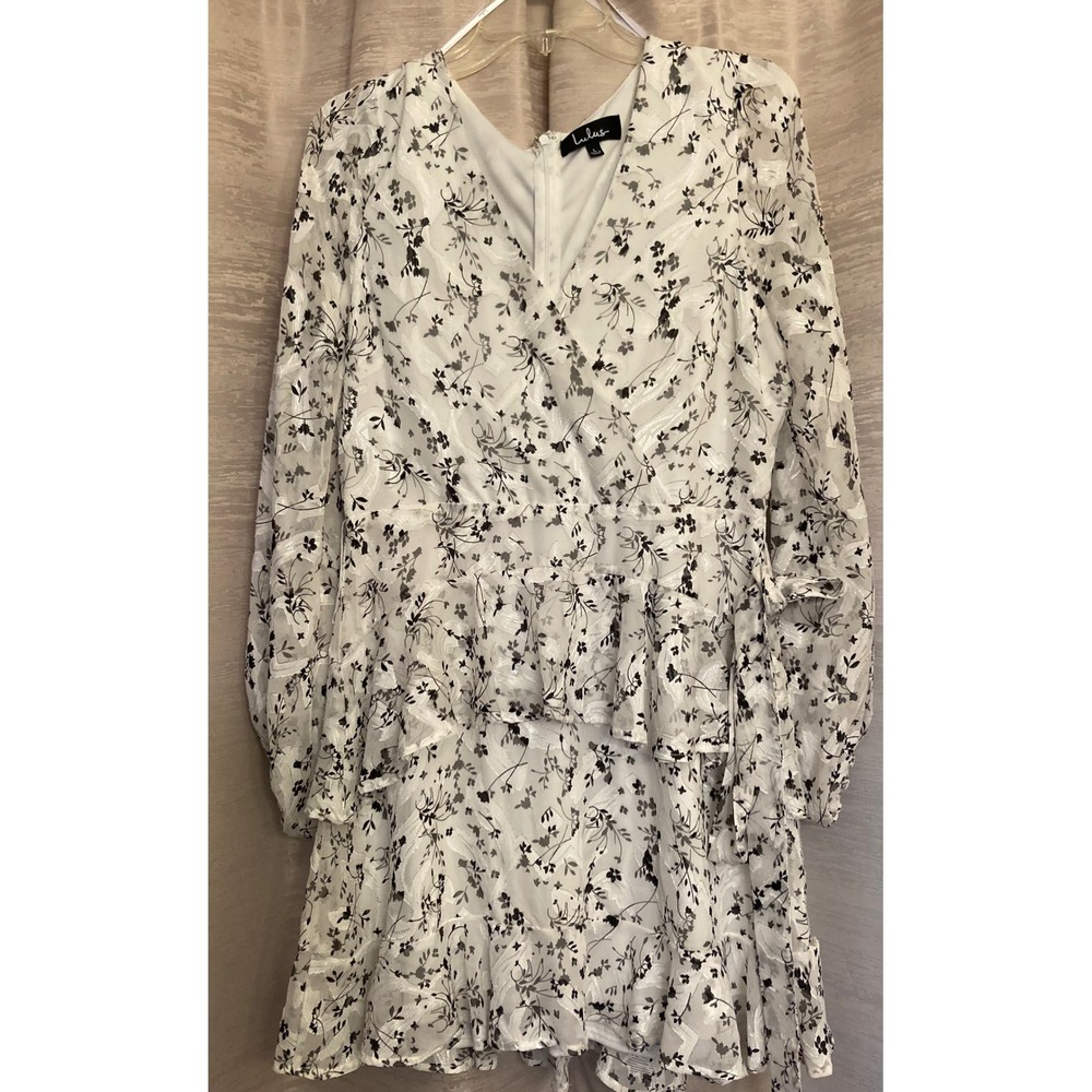 Lulu's White Floral Mini Dress with Black Print